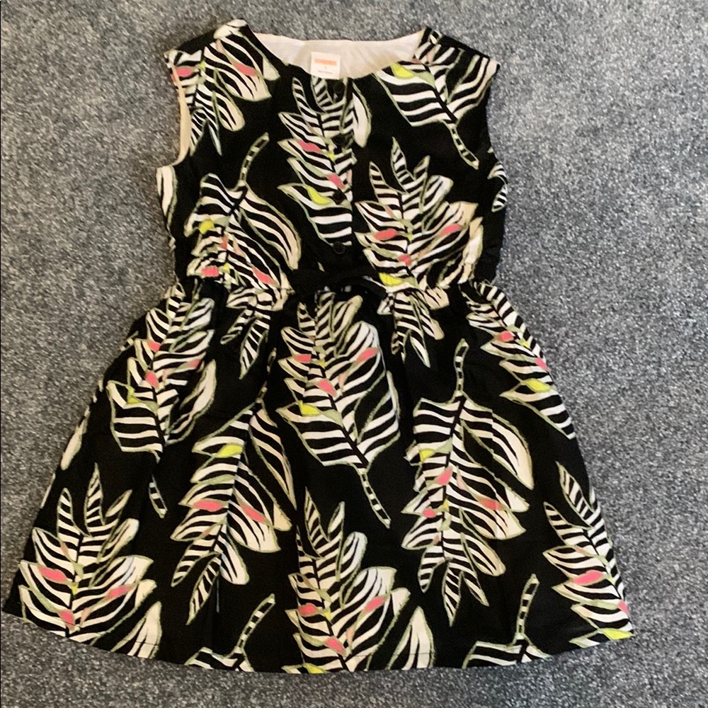 Girls size 5. Gymboree tank top dress. Black with colorful zebra patterned leave